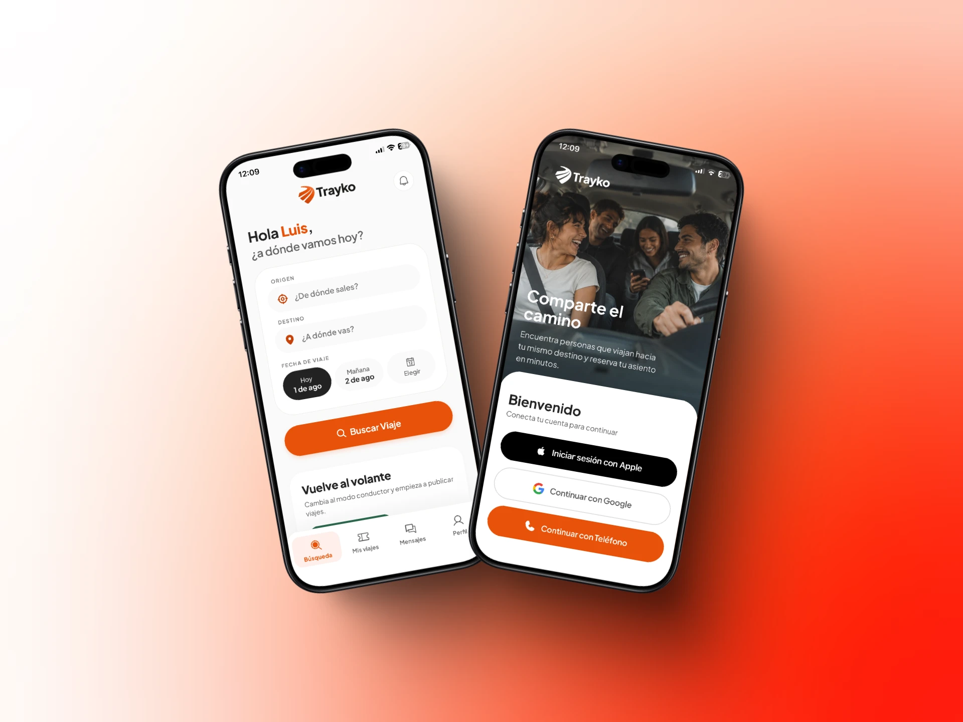 Mockup of the Trayko ride-sharing app on mobile devices showing real-time tracking and trip booking interface.